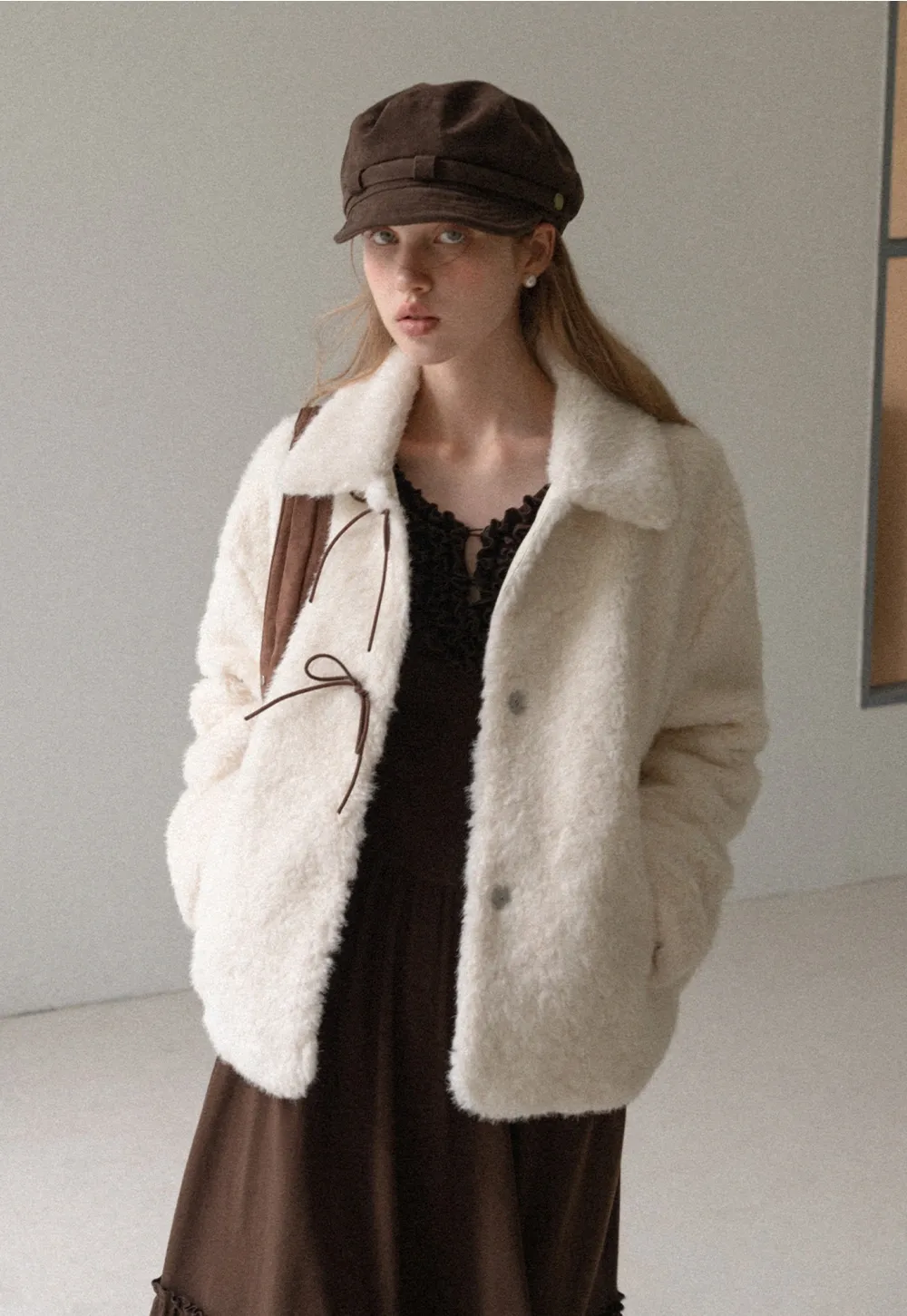 Women Long Sleeve Ruffle Neck Vintage Maxi Dress