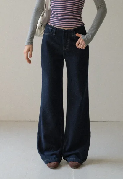 Women Casual High Waist Straight Leg Denim Pants