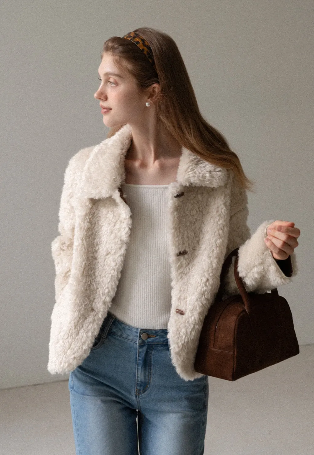 Women Faux Shearling Jacket Short Teddy Coat Winter