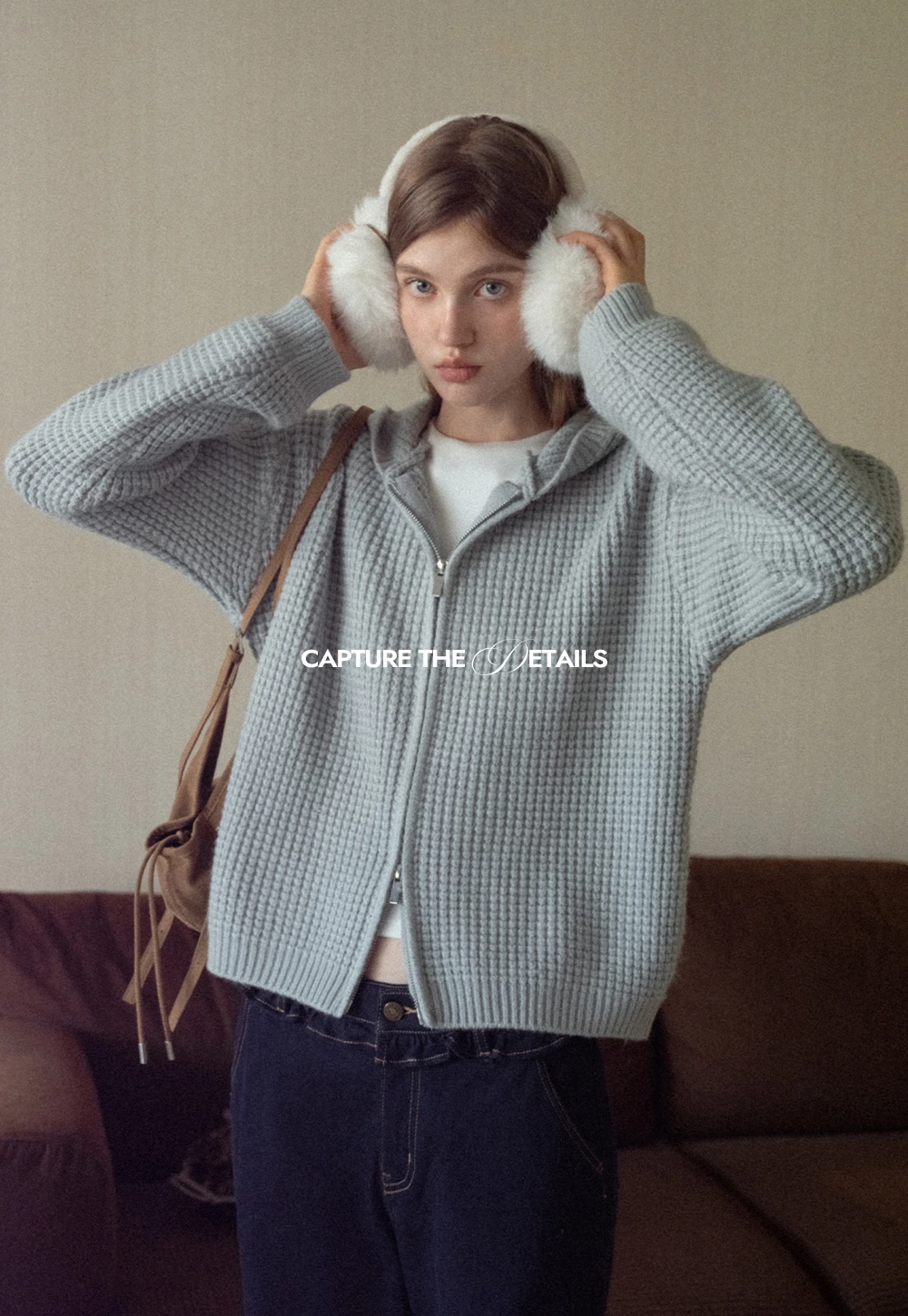 Womens Zip-up Waffle Knit Hoodie