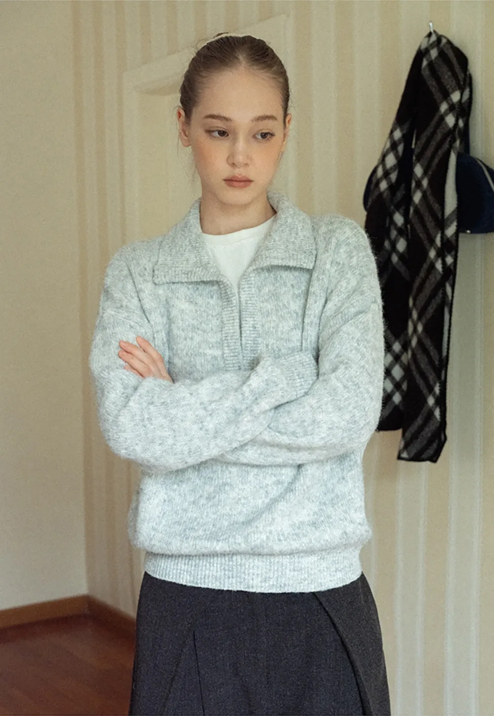 Cozy Half-Zip Sweater with Ribbed Details for Women