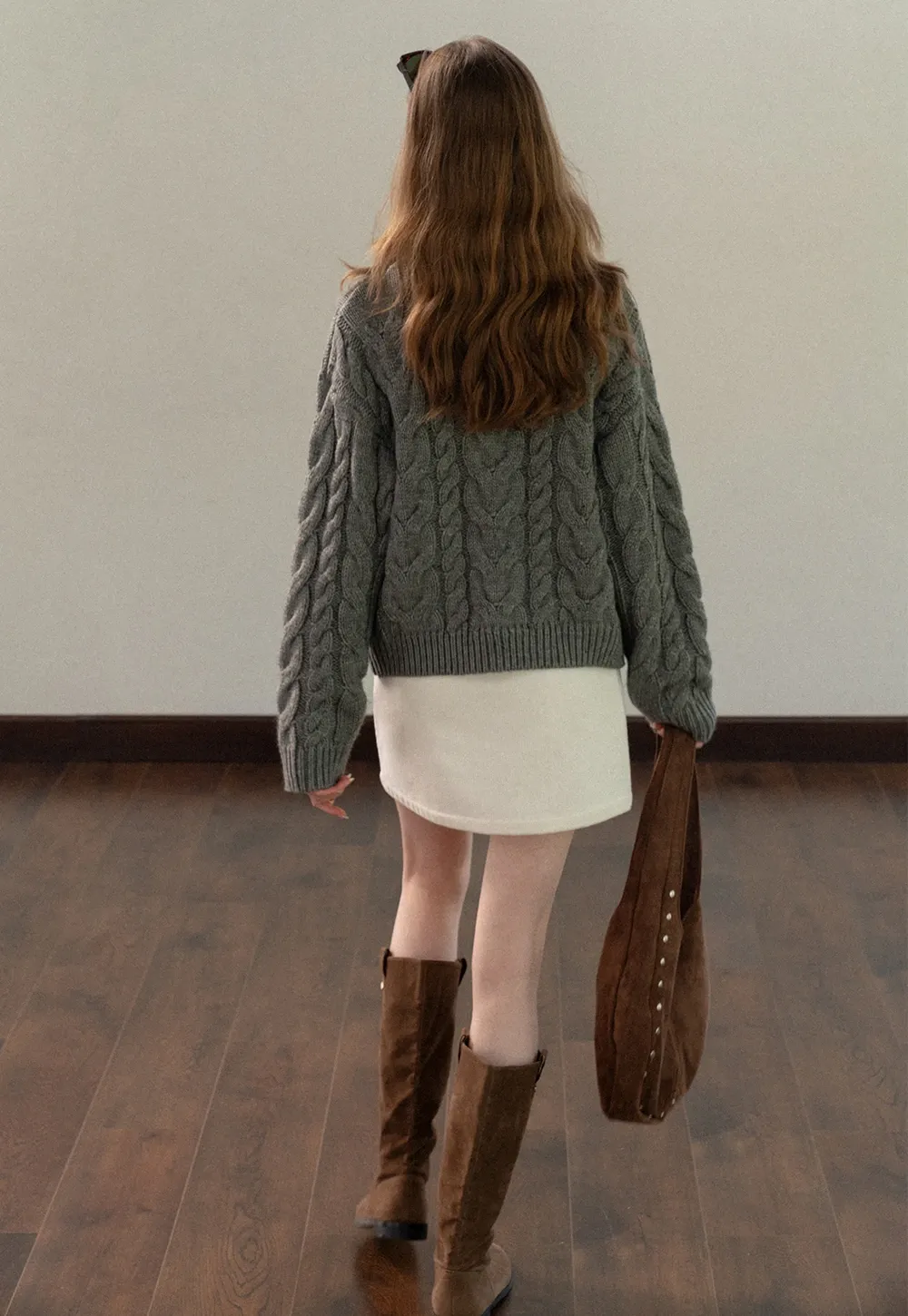 Stand-Collar Cable Zip Sweater