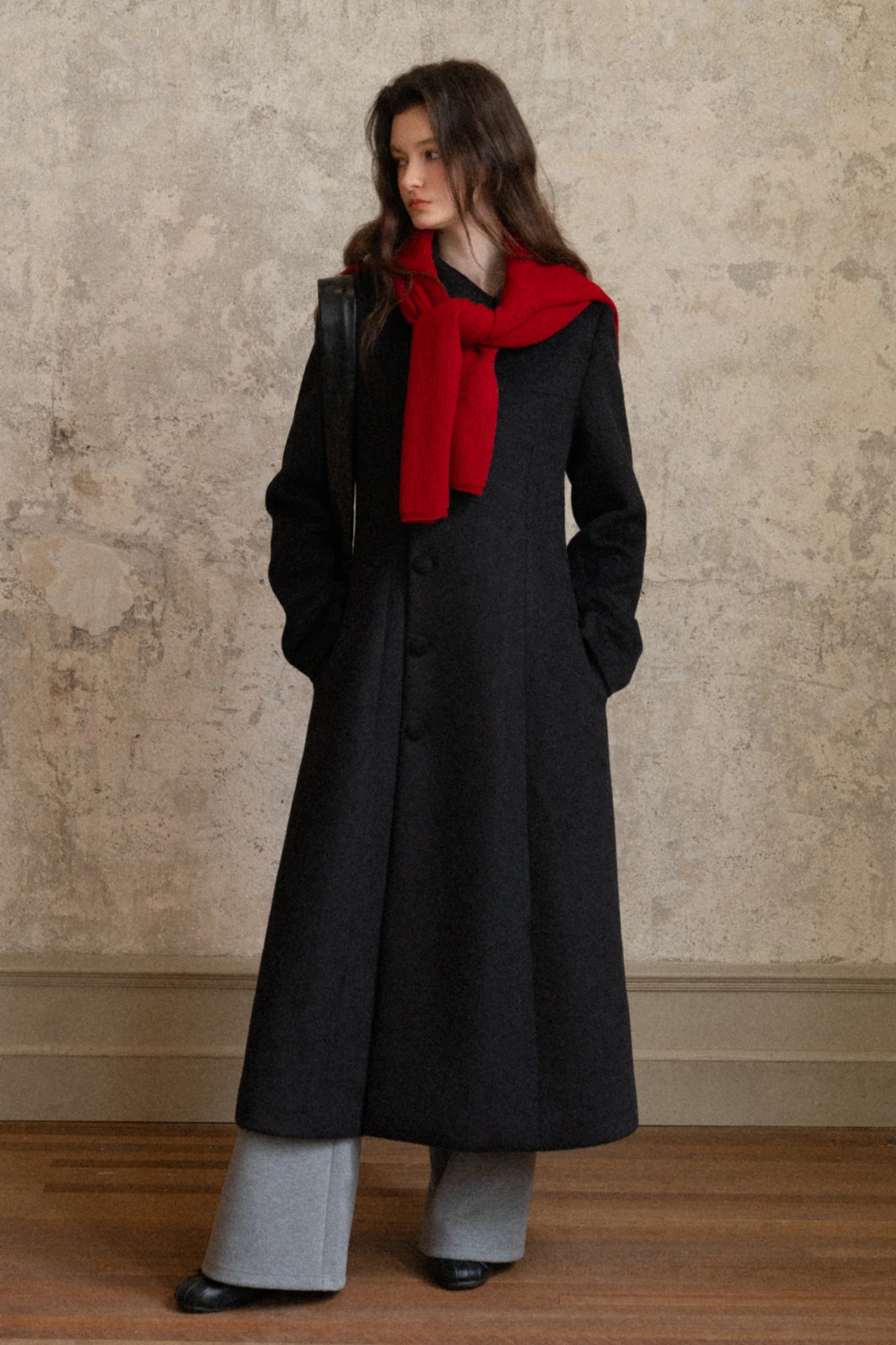 Womens Chic A-Line Buttoned Long Wool Coat