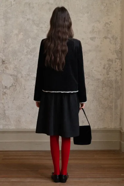 Womens Classic Contrast Trim Tweed Short Jacket