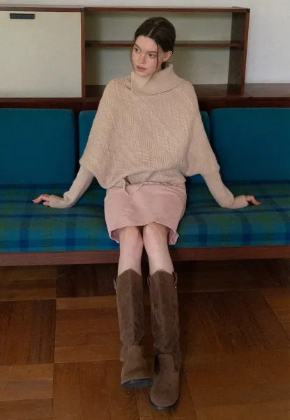 Warm Cable Knit Sweater Poncho for Women