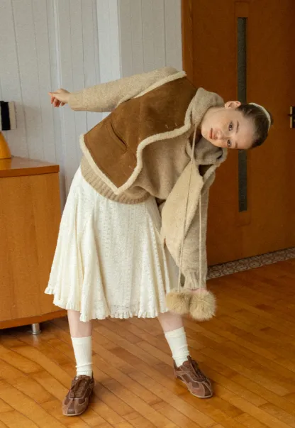 Women Brown Suede Shearling Vest with Warm Fleece Lining