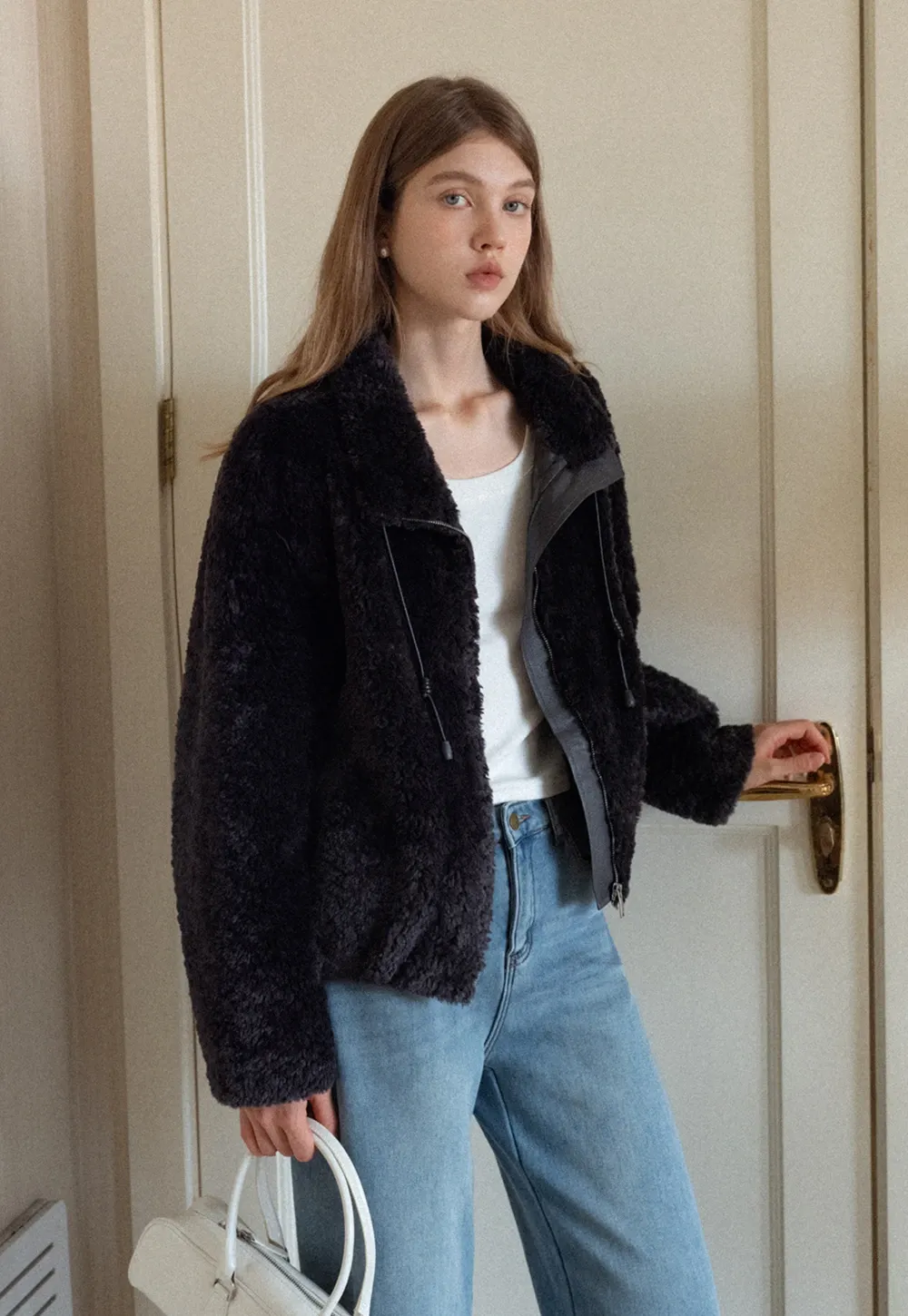 Wide-Leg Denim Jeans with Belt and Charm Detail