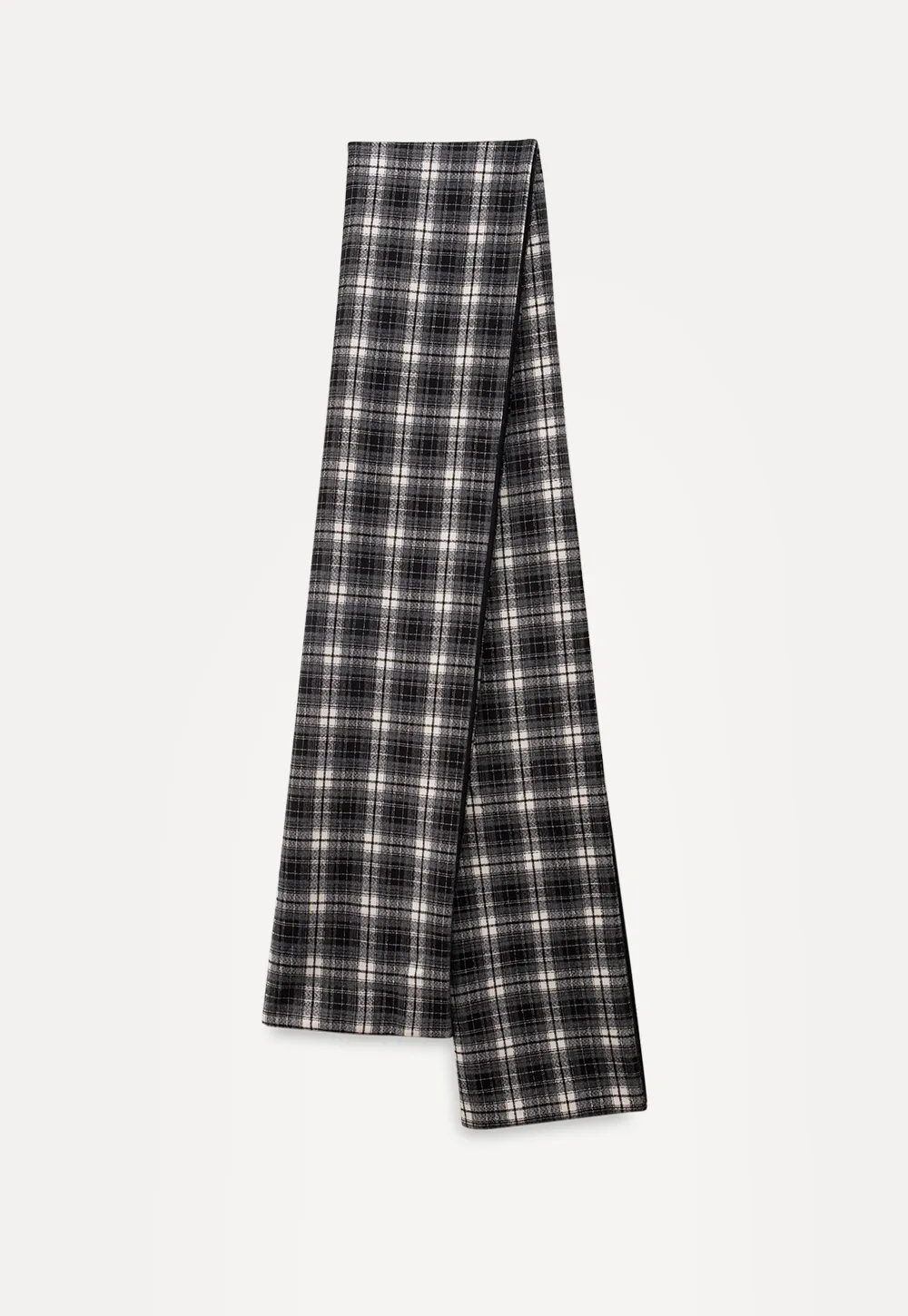 Women Black Wool Coat with Plaid Scarf Set