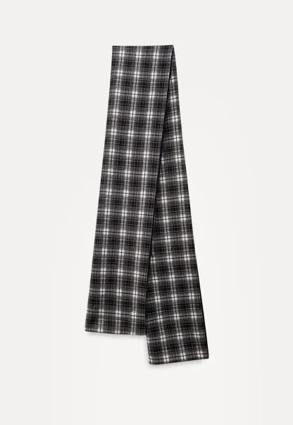 Women Black Wool Coat with Plaid Scarf Set