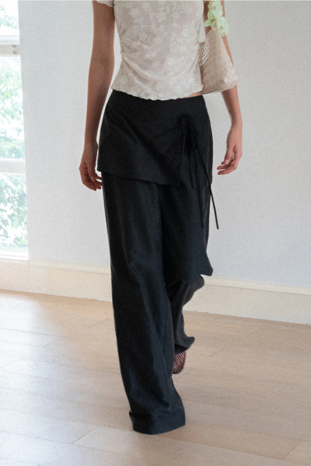 Drawstring Waist Wide Leg Casual Pants