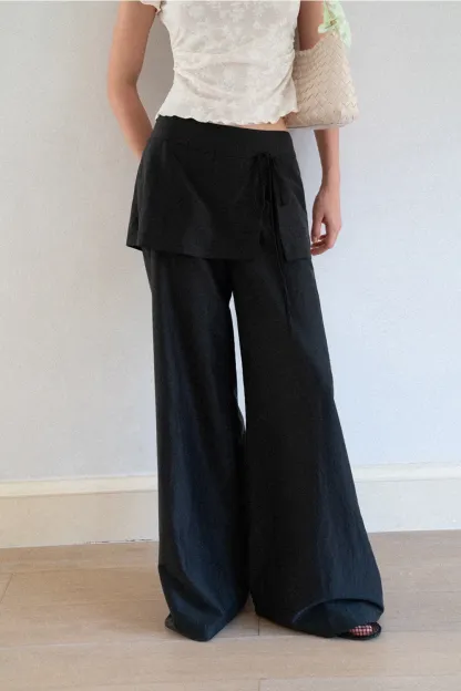 Drawstring Waist Wide Leg Casual Pants