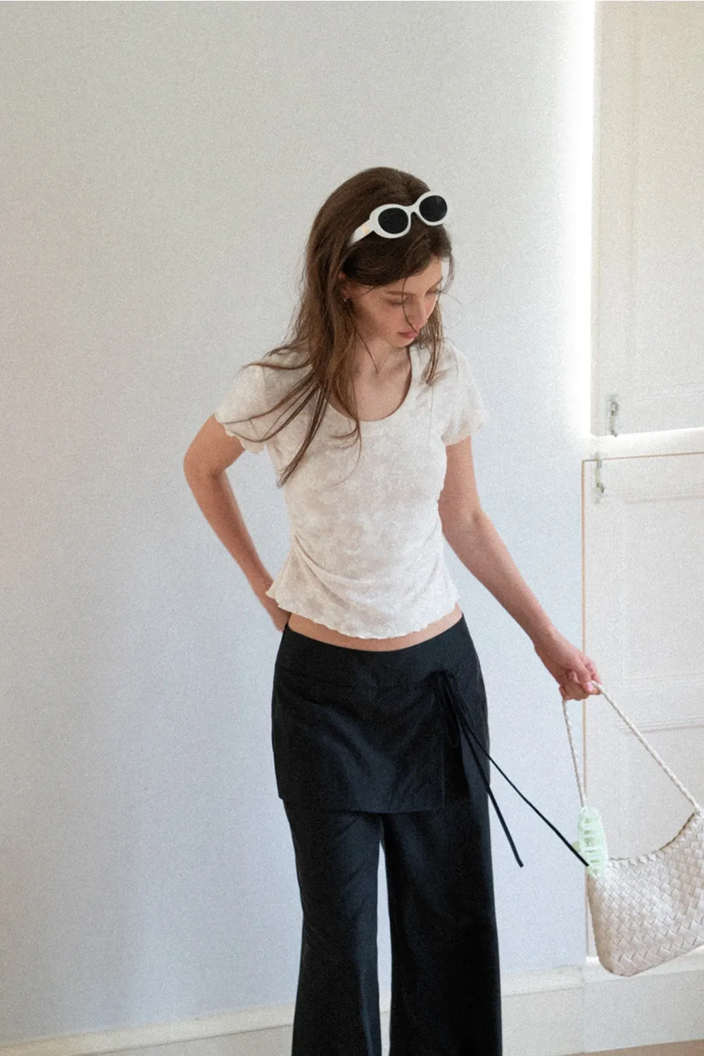 Drawstring Waist Wide Leg Casual Pants