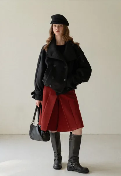 Flowy Skirt-Style Wide-Leg Cropped Trousers