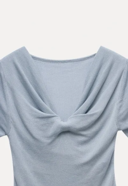 Women's Twist Neck Short Sleeve Knit Top