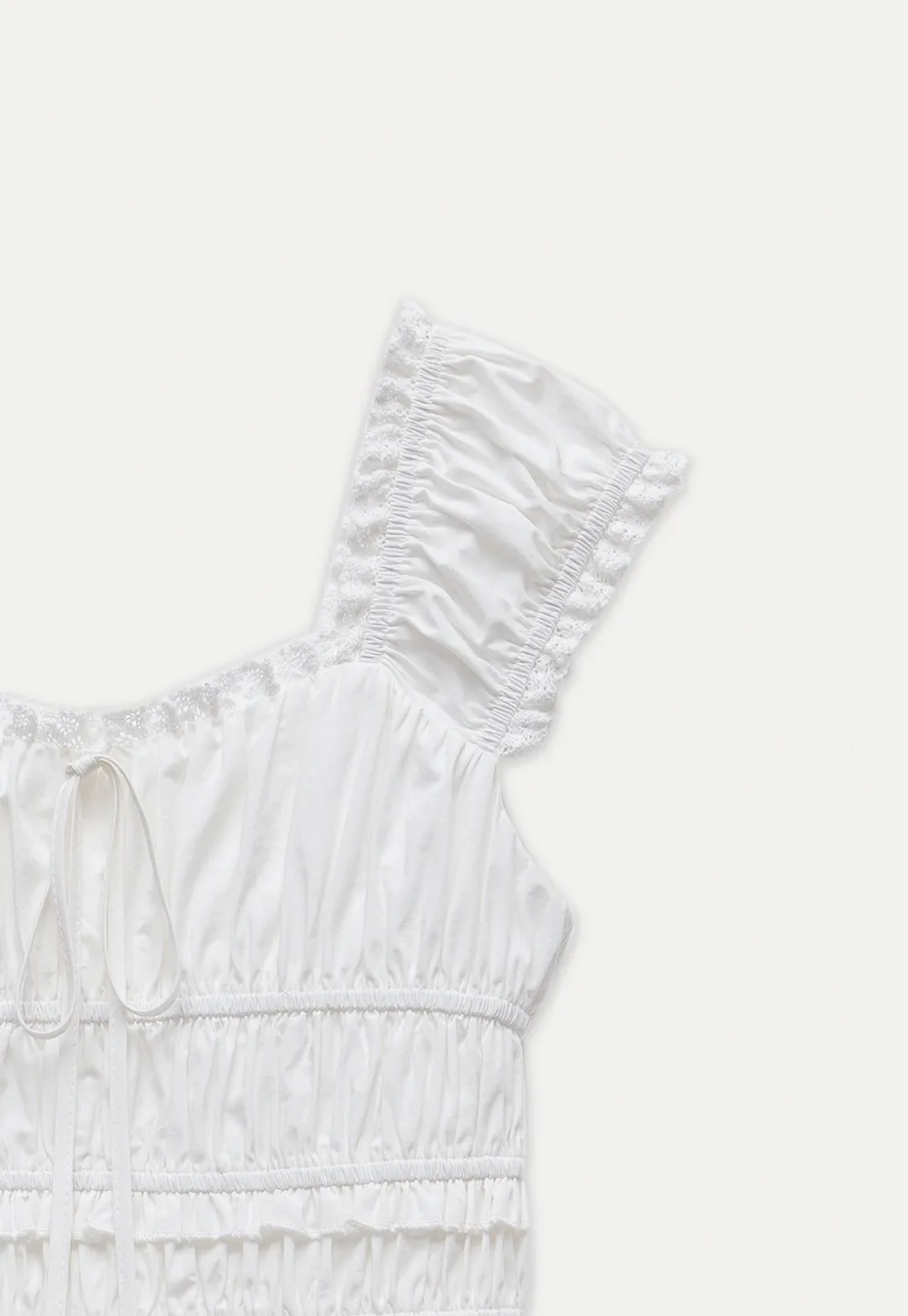 Women’s White Ruched Puff Sleeve Dress