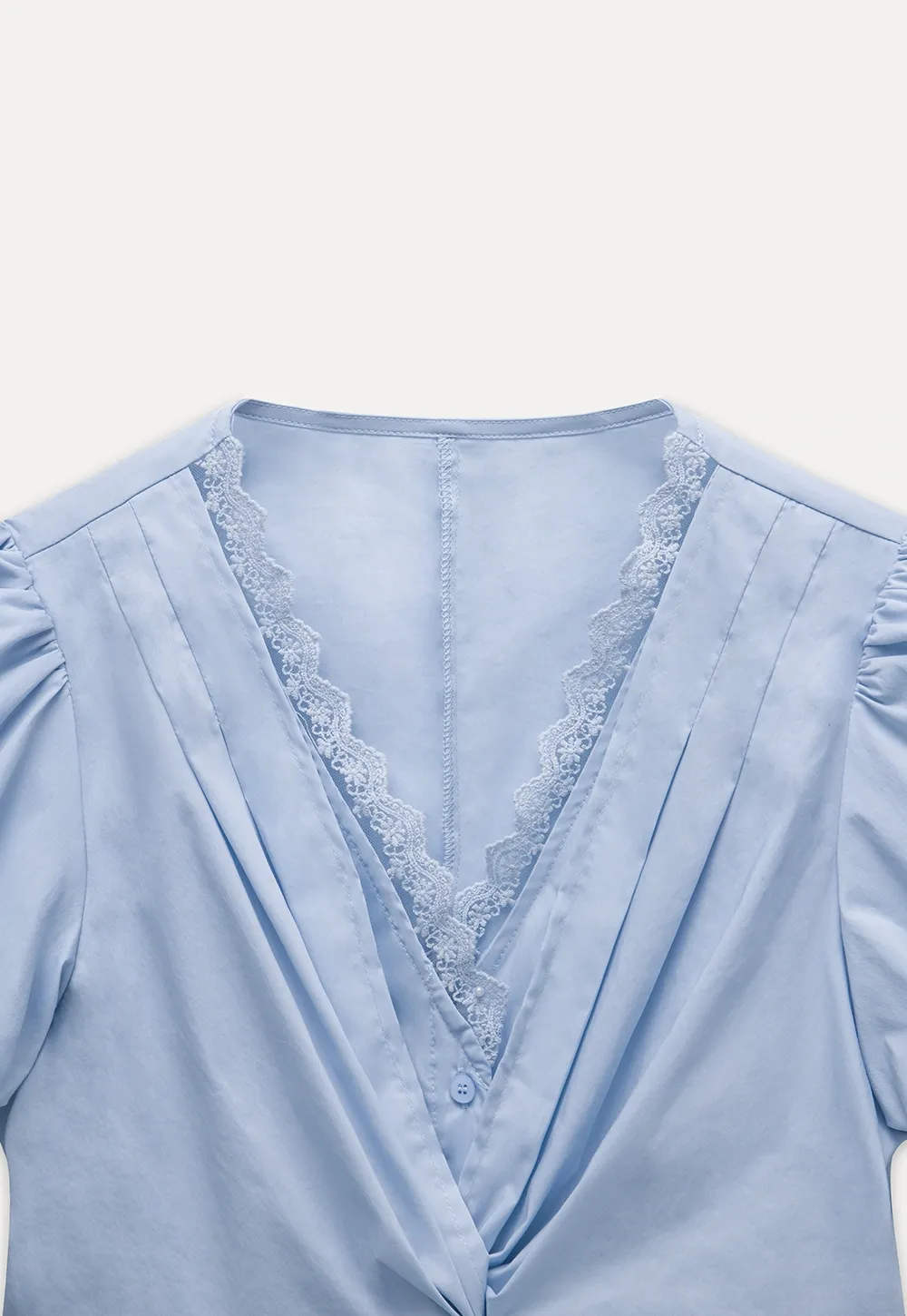 Lace V-Neck Puff Sleeve Top