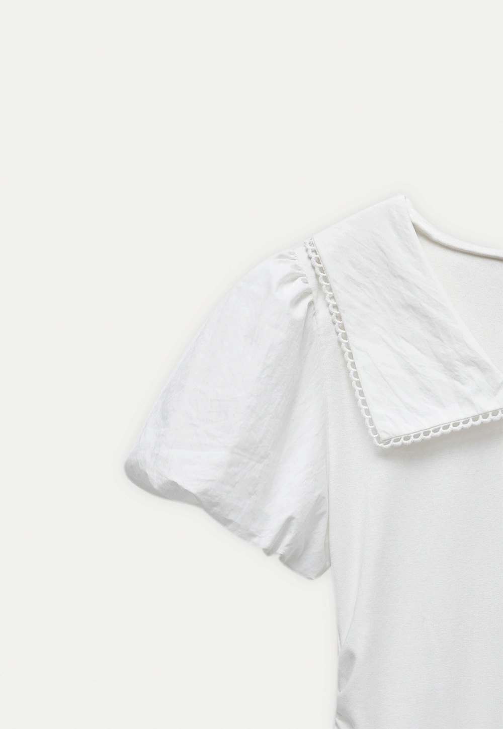 French V-Neck Puff Sleeve White Dress