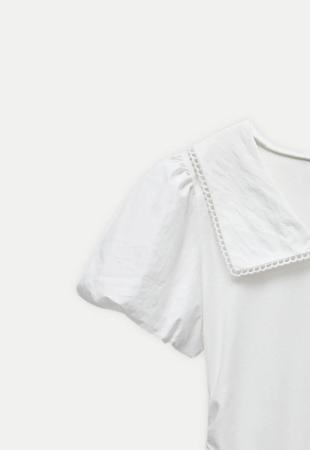 French V-Neck Puff Sleeve White Dress