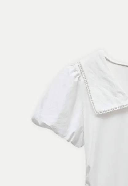 French V-Neck Puff Sleeve White Dress