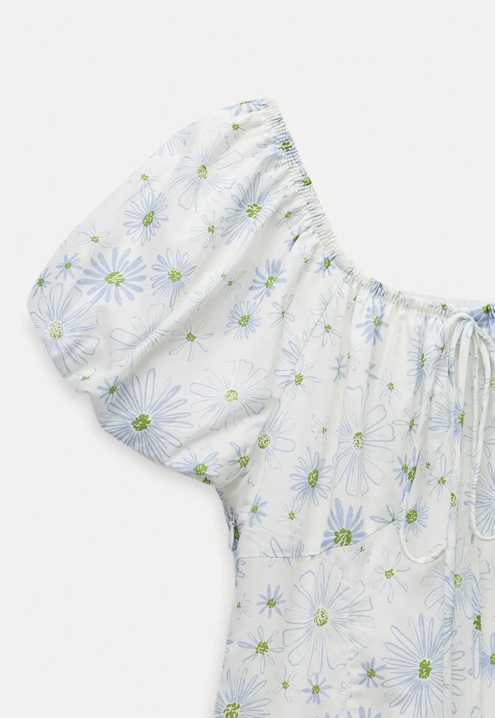 Square Neck Puff Sleeve Daisy Print Dress