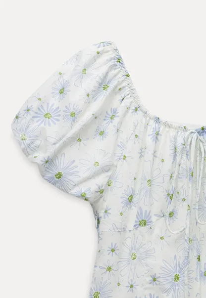 Square Neck Puff Sleeve Daisy Print Dress