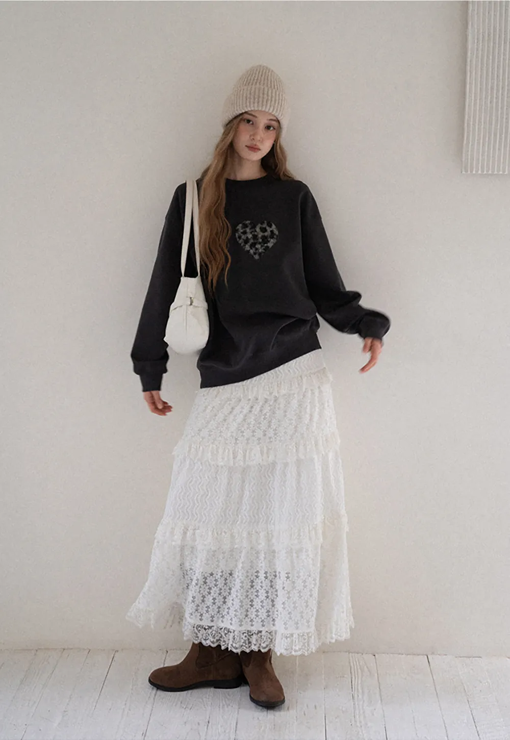 Tiered Lace Midi Skirt