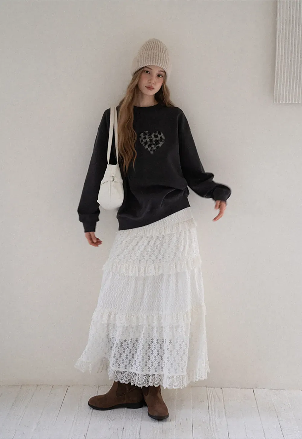 Tiered Lace Midi Skirt