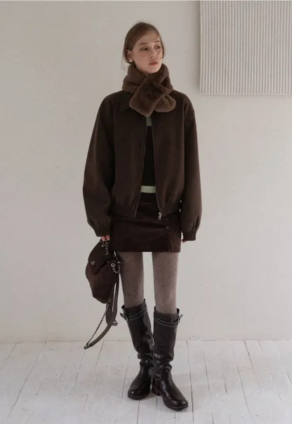 Women Zip Up Short Jacket Casual Long Sleeve Coat