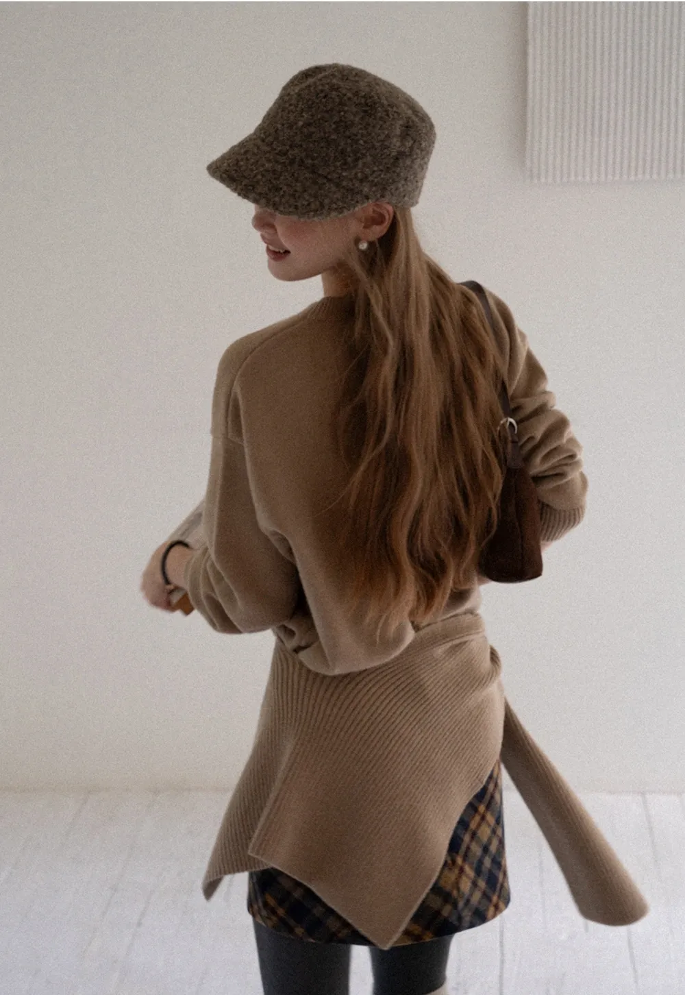 Women Faux Layered Sweater with Scarf Collar