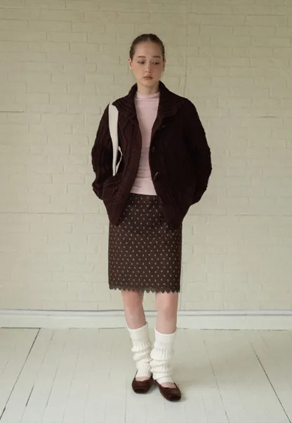 Loose Fit Turtleneck Sweater Cardigan with Cable Knit and Toggle Closure