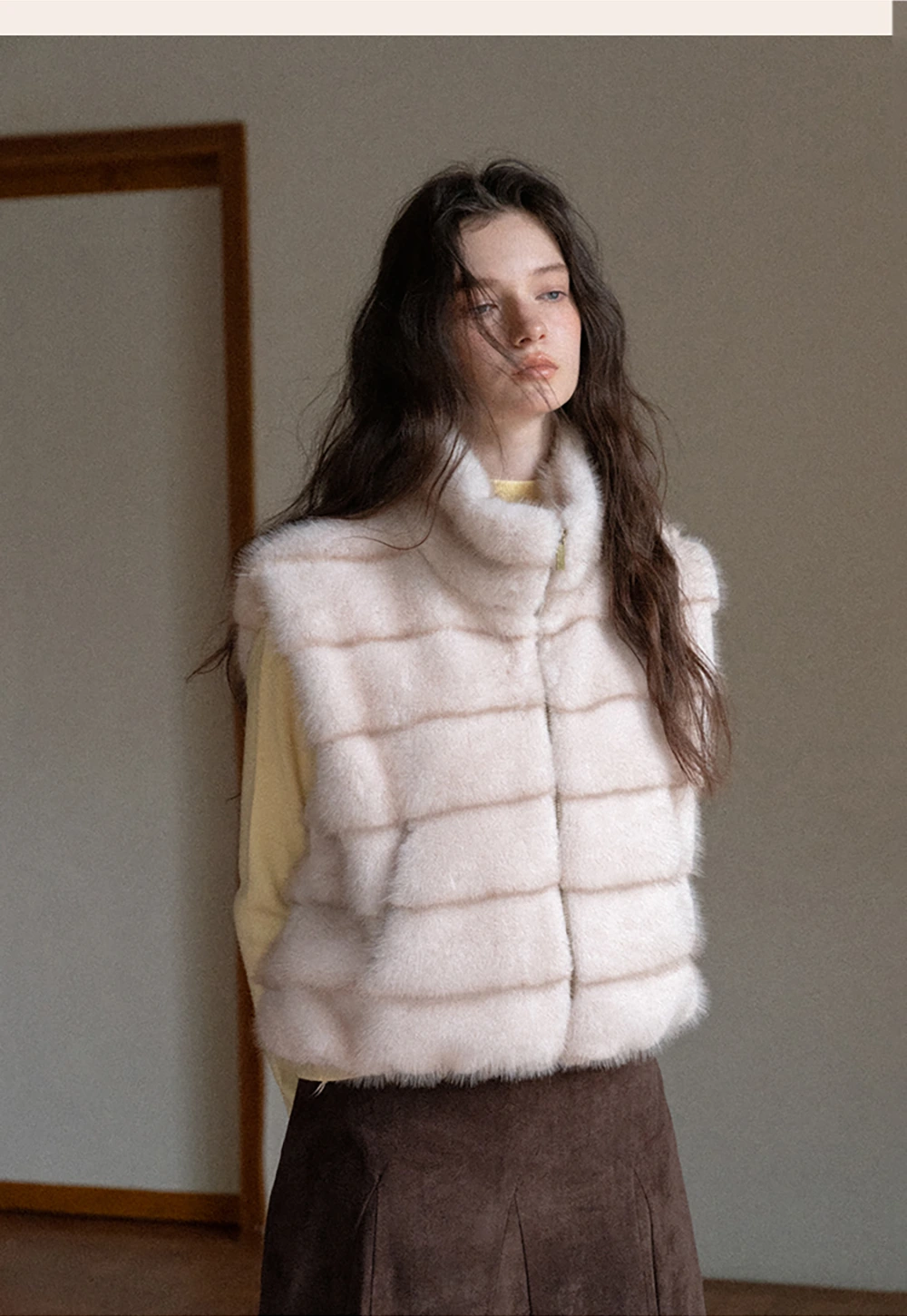Layered Fuzzy Stand-Collar Vest