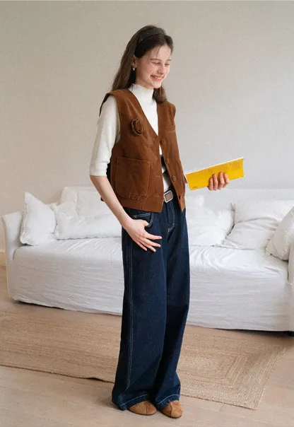 High-Waisted Wide Leg Denim Pants