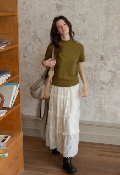 Lace Tiered Skirt with Ruffle Detail