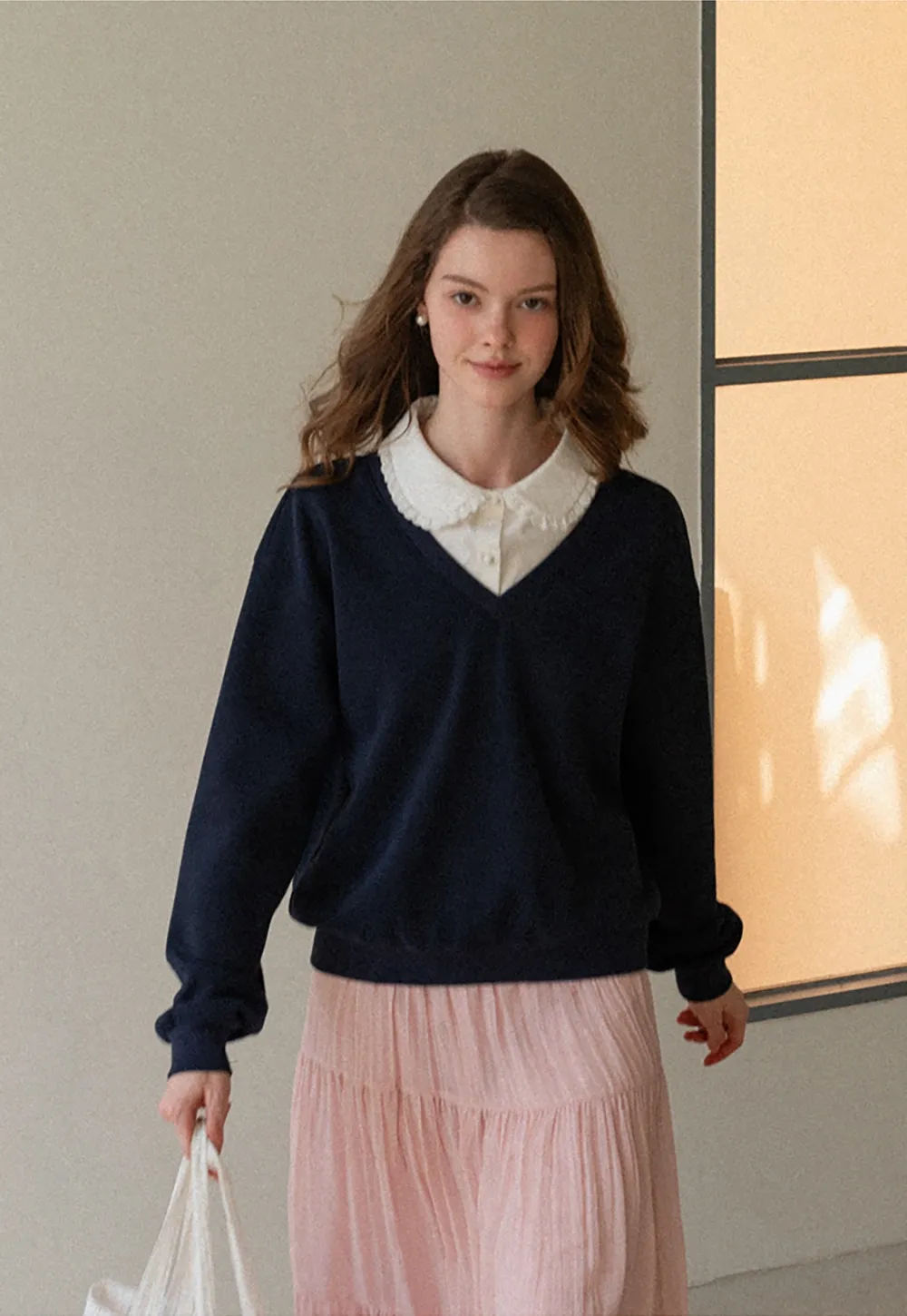 Classic White Blouse with Lace Collar