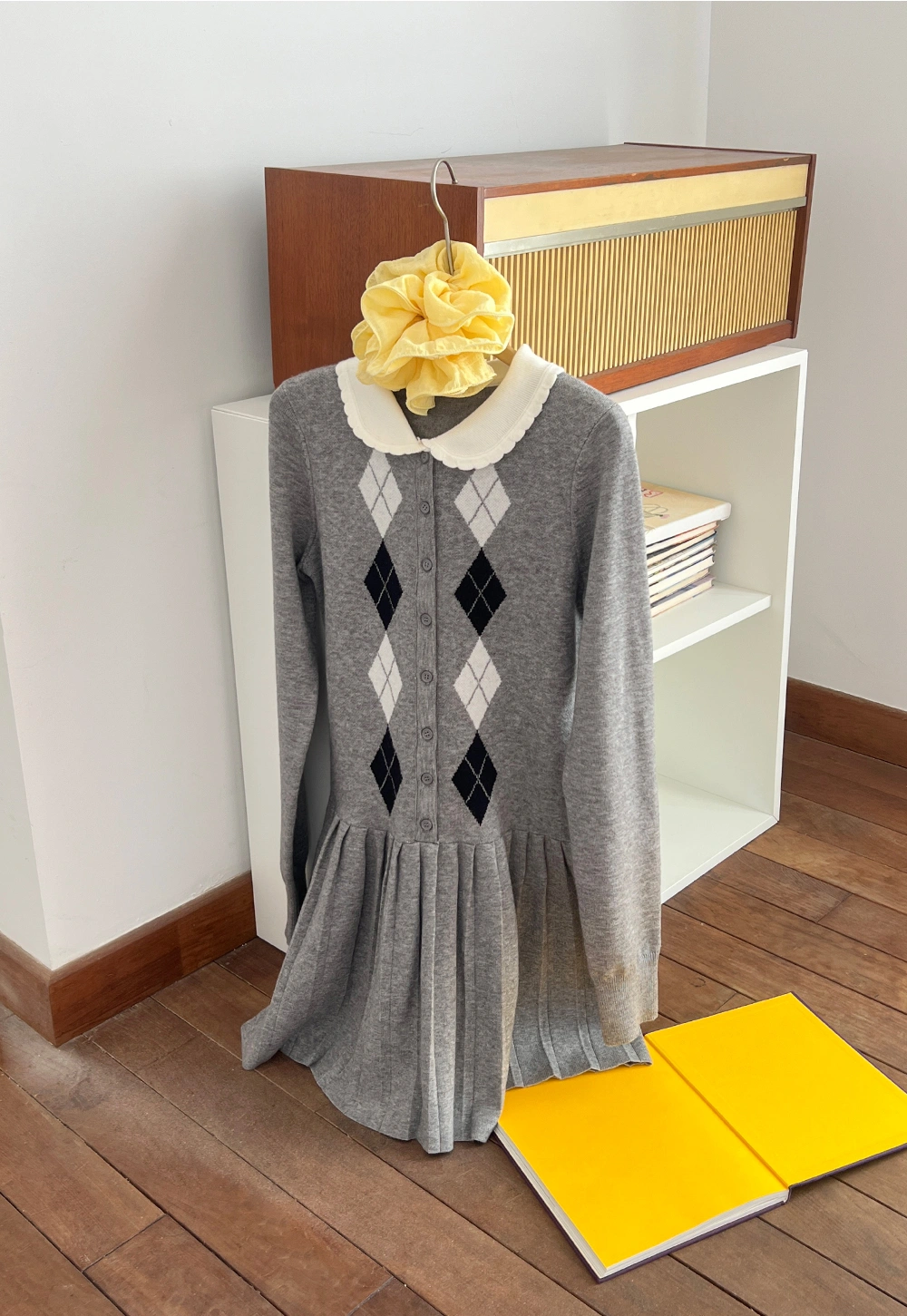 Argyle Knit Dress with Peter Pan Collar