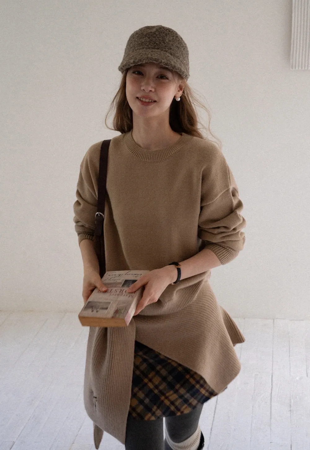 Women Faux Layered Sweater with Scarf Collar