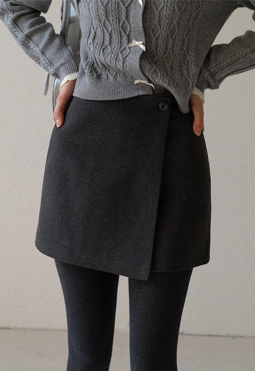 Faux Two Piece Wool Blend Mini Skirt