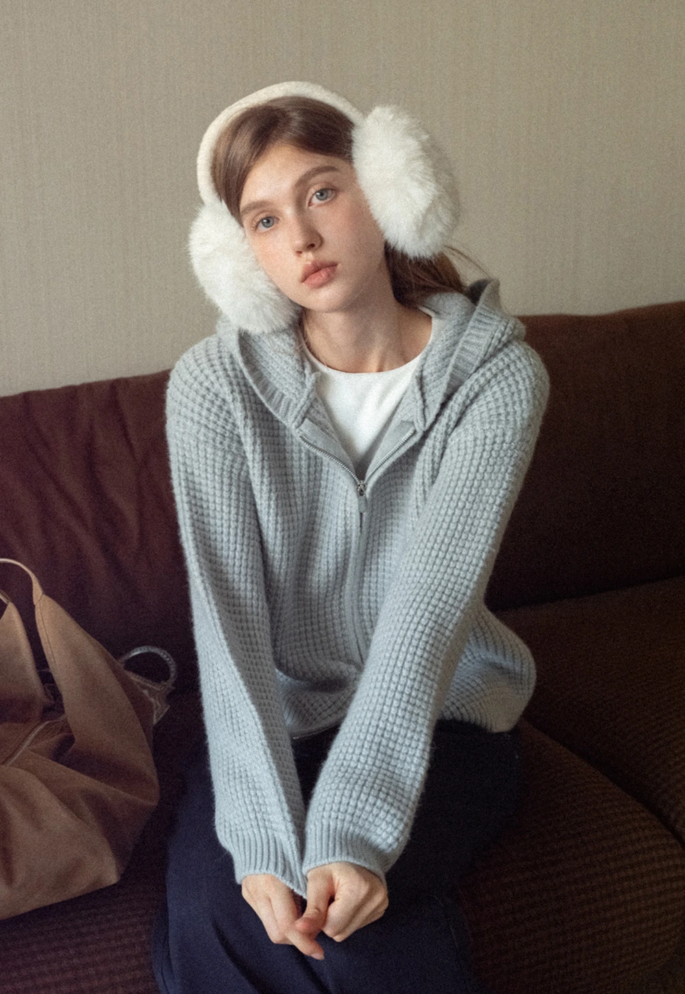 Womens Zip-up Waffle Knit Hoodie