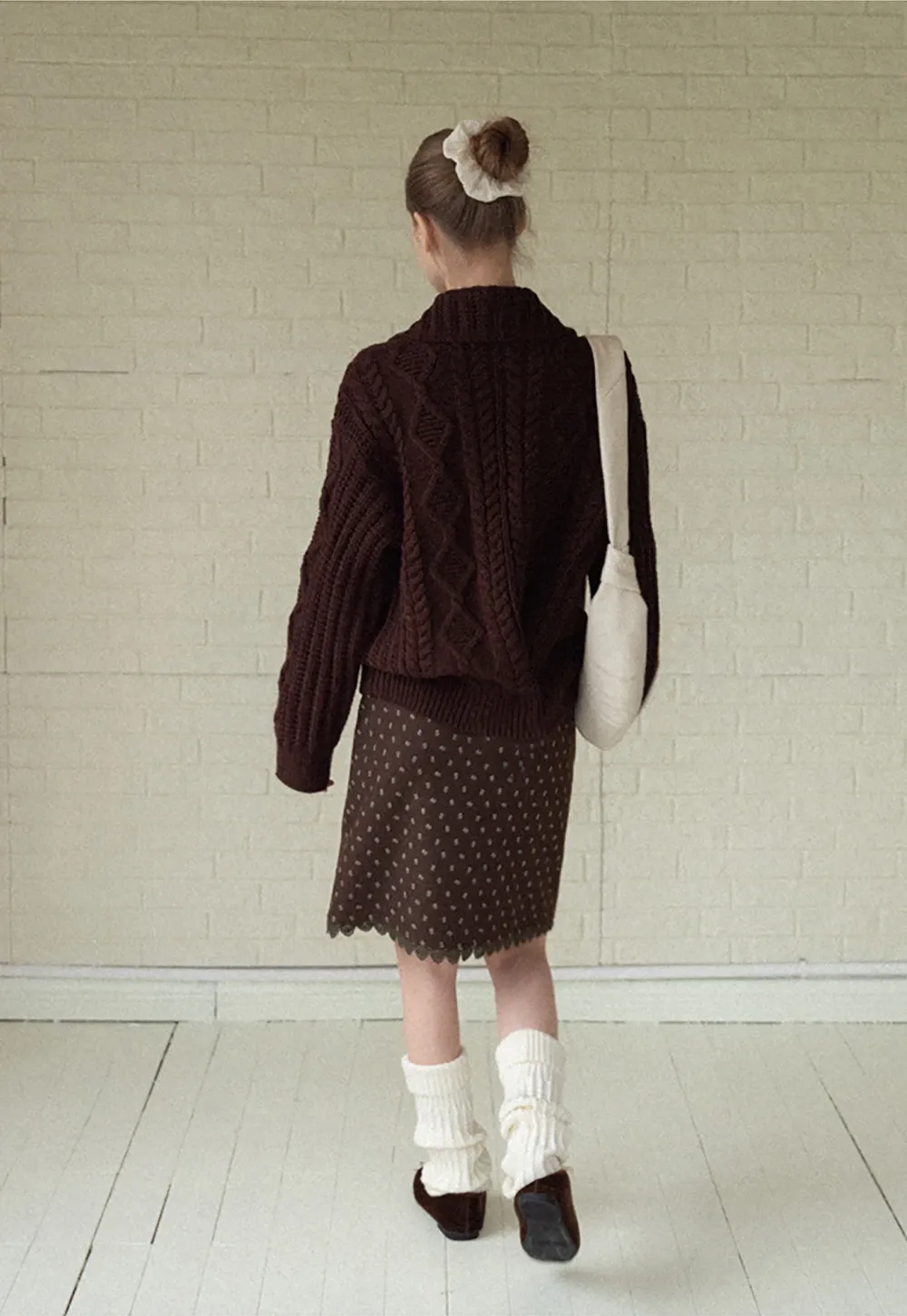 Loose Fit Turtleneck Sweater Cardigan with Cable Knit and Toggle Closure