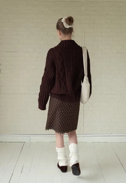 Loose Fit Turtleneck Sweater Cardigan with Cable Knit and Toggle Closure