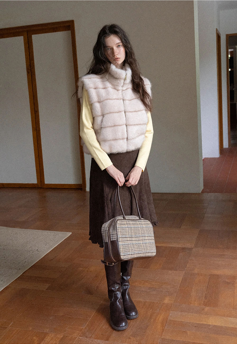 Layered Fuzzy Stand-Collar Vest