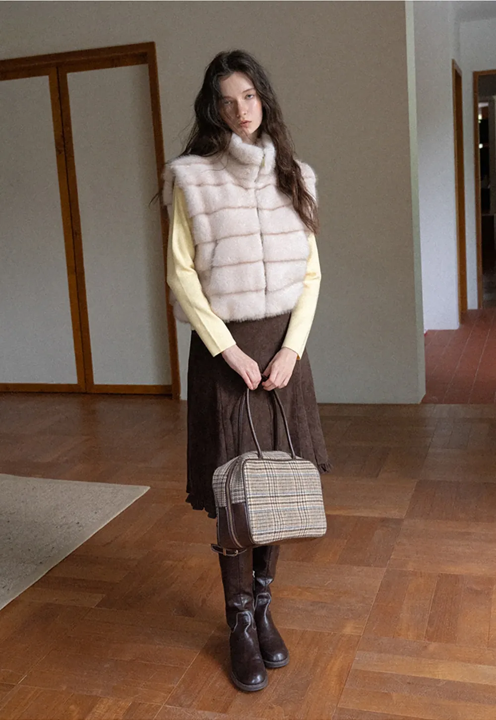 Layered Fuzzy Stand-Collar Vest