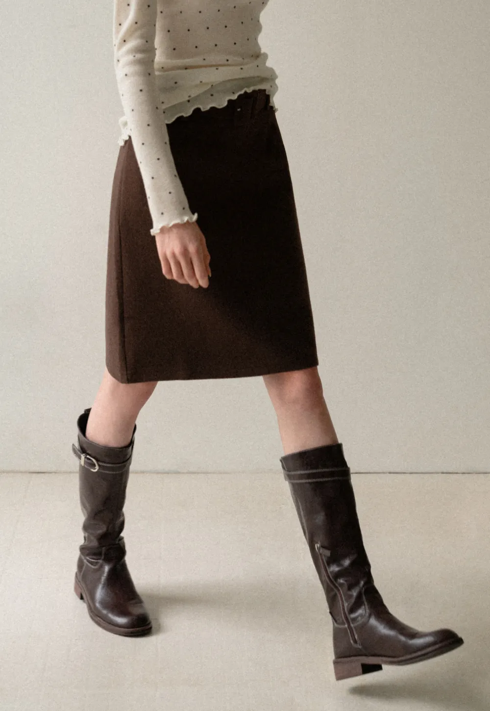 Wool Belted A-Line Mini Skirt in Charcoal