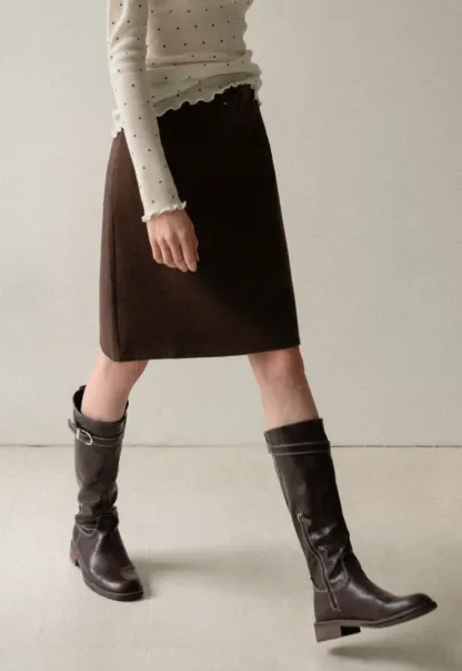 Wool Belted A-Line Mini Skirt in Charcoal