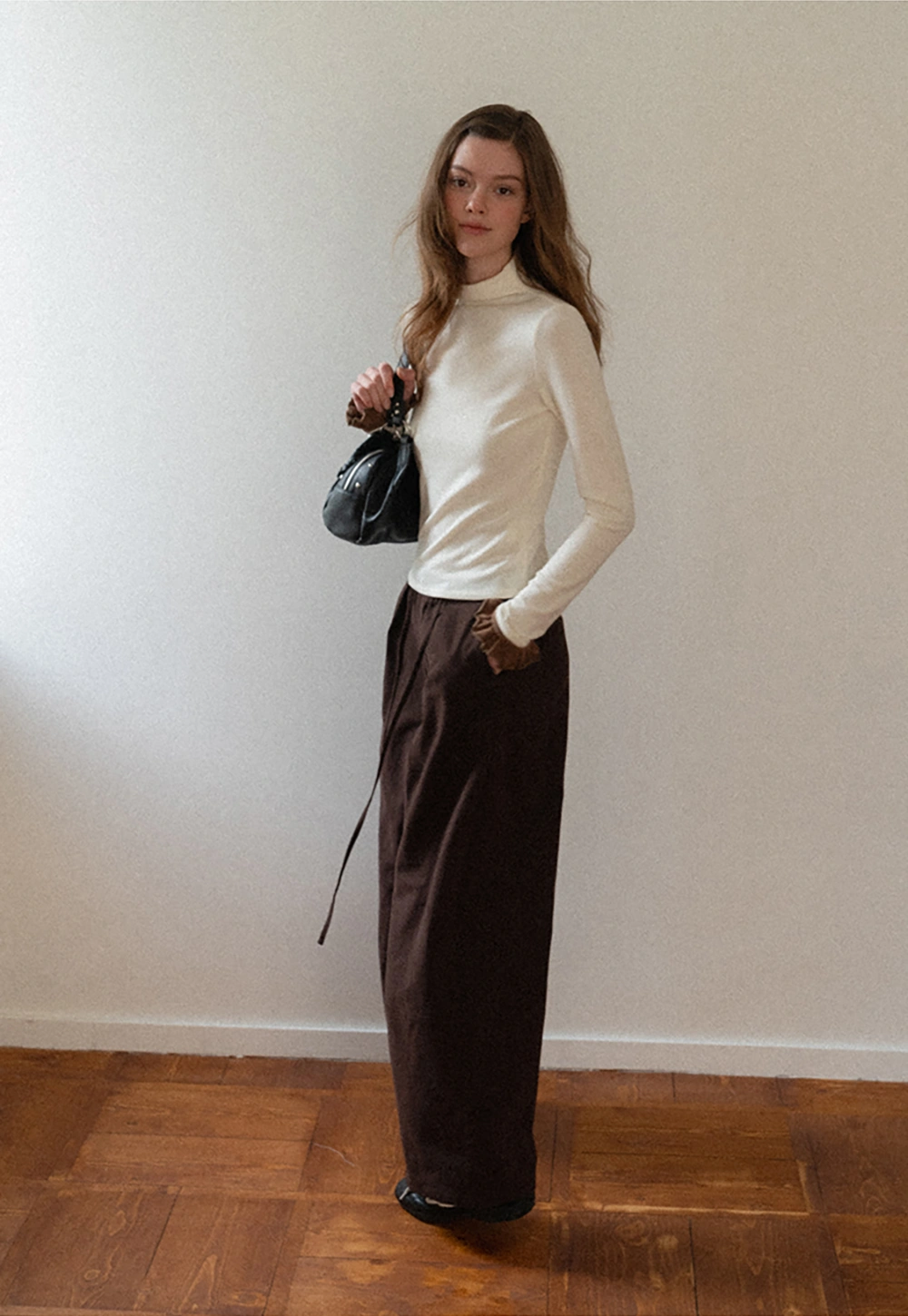 Soft Turtleneck Top with Ruffled Sleeve Cuffs