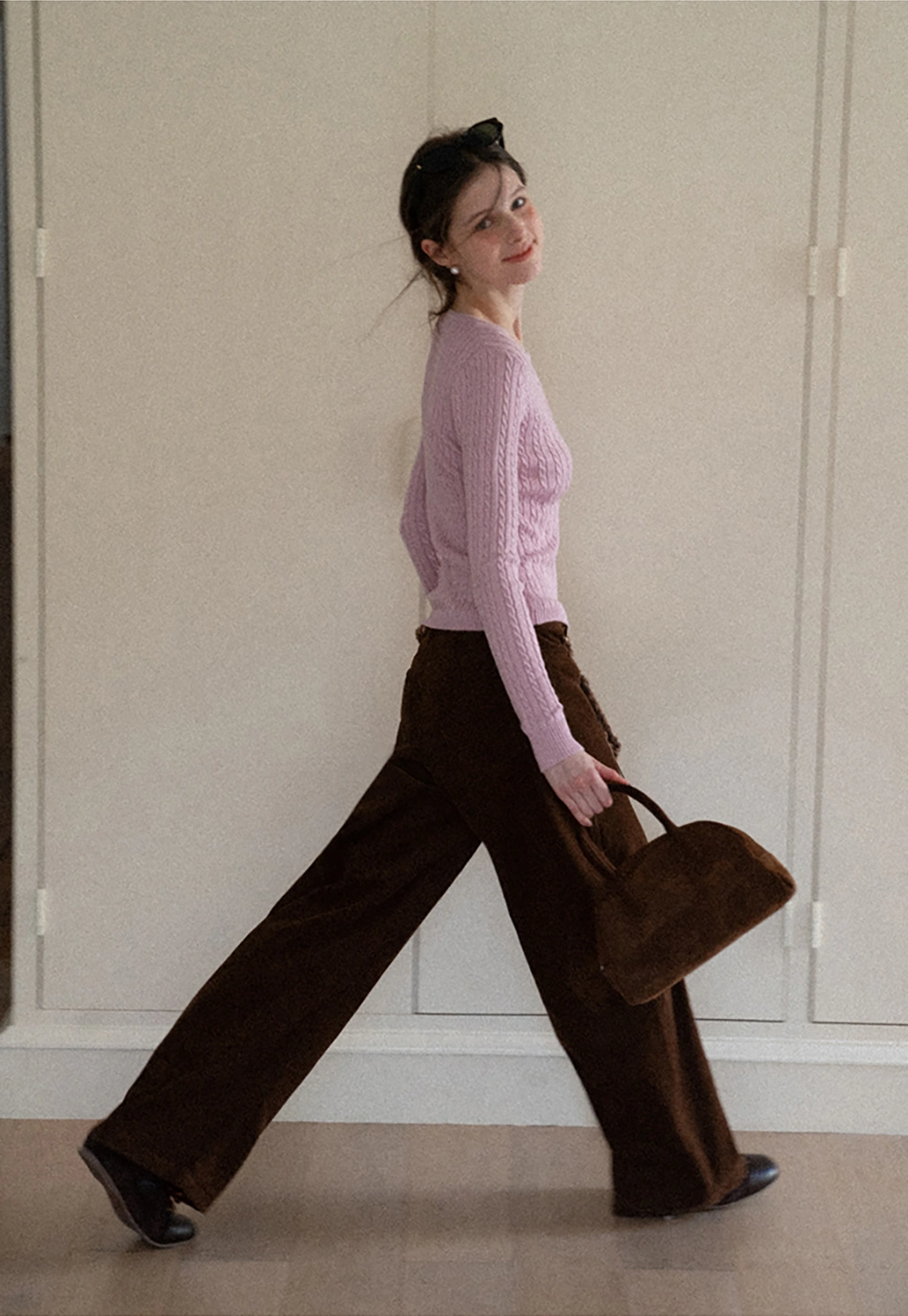 Women Wide-Legged Brown Corduroy Pants