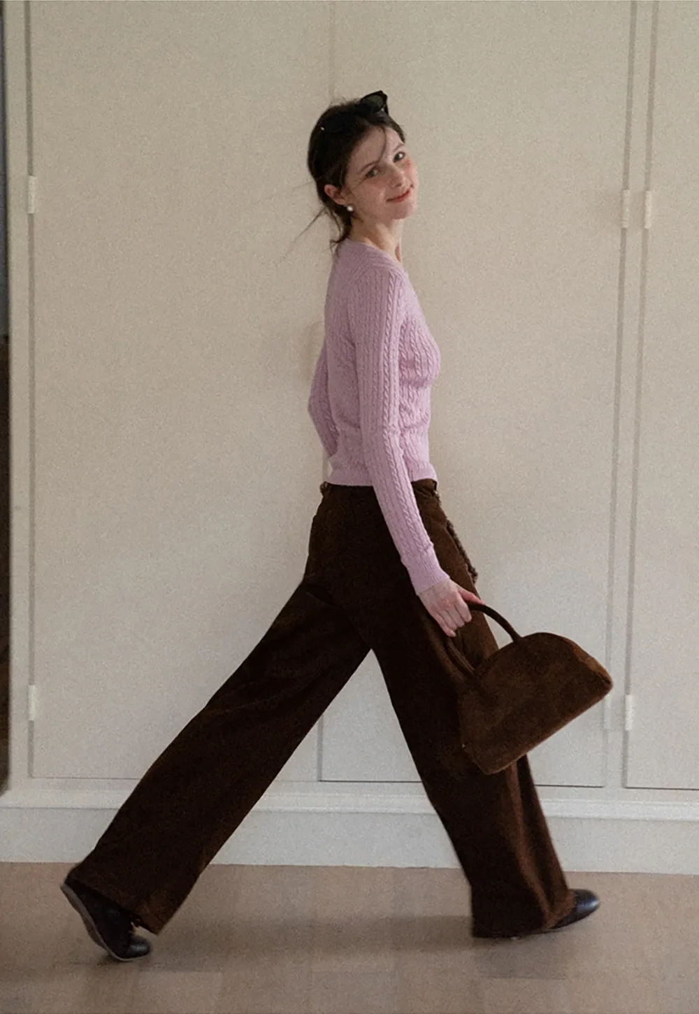 Women Wide-Legged Brown Corduroy Pants