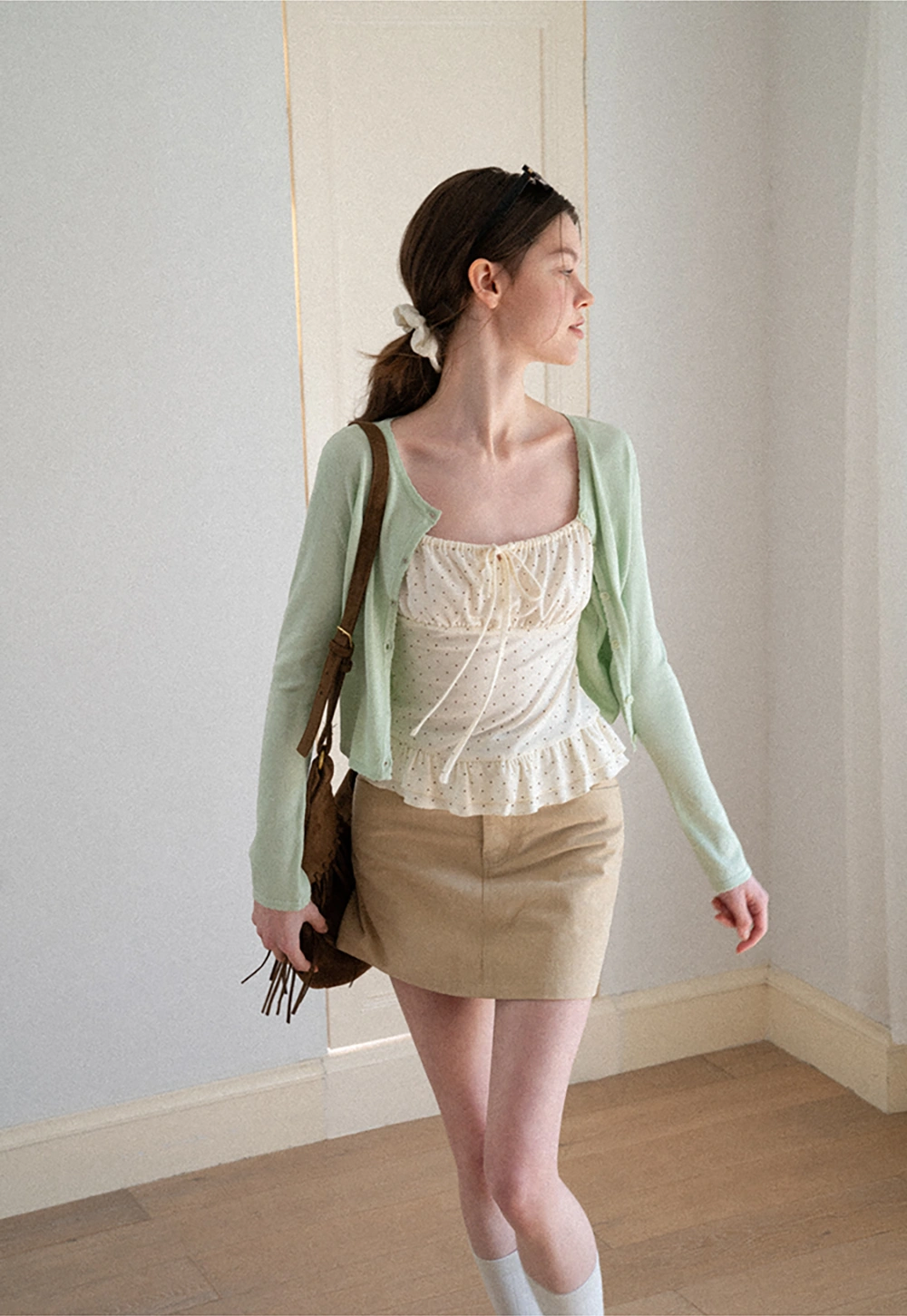 Polka Dot Drawstring Square Neck Tank Top