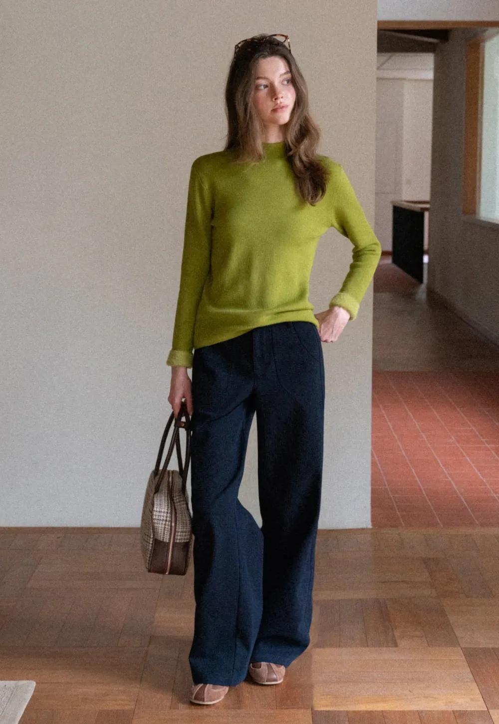 Women's Elegant Fleece-Lined Brushed Straight-Leg Casual Trousers