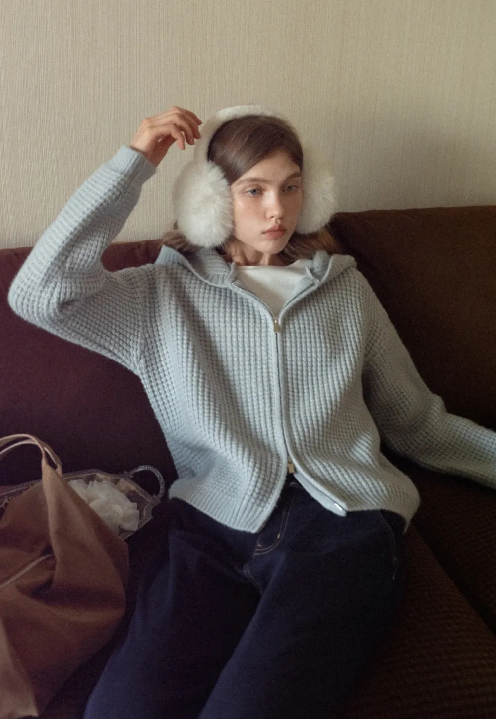 Womens Zip-up Waffle Knit Hoodie